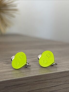 Christian Dior neon green heart earrings vintage